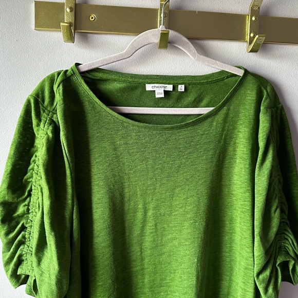 Chico’s Green Rouched Sleeve Top Size XXL - Picture 2 of 9